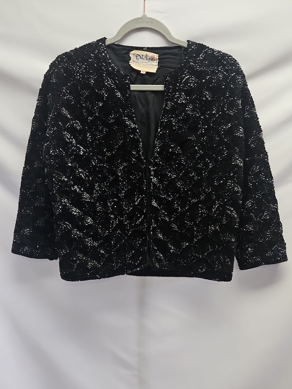 Vintage Dalia Black Sequin Jacket 100% Wool Beaded Evening Size 42 Hong Kong